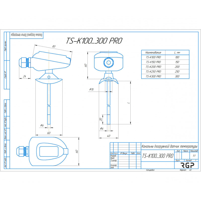 Канальный датчик температуры RGP TS-K100 PRO Ni1000